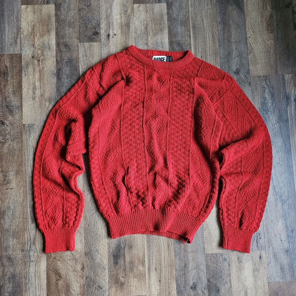 Vintage Badge Red Acrylic Sweater Men’s Sm EUC Made In USA